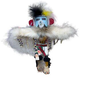 Handcrafted Native American Eagle Dancer Kachina Doll Evil Eye Feathers & Beads